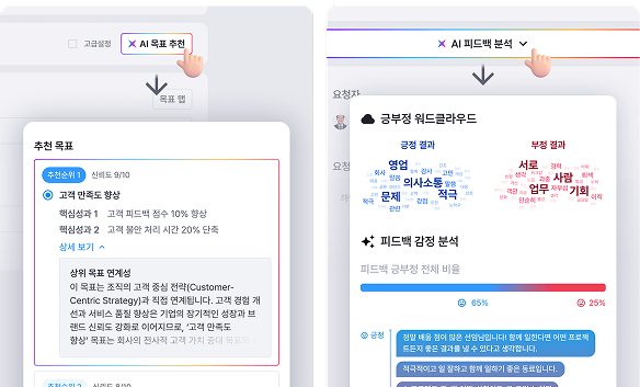 탈렌엑스의 AI 목표 추천과 AI 피드백 분석 기능